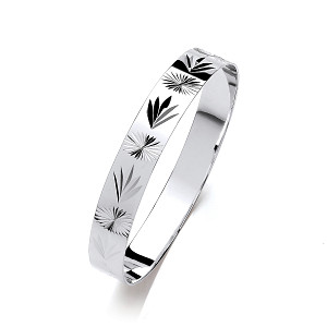 Silver Rhodium Plated Diamond Cut Slave Bangle - 55 X 55 mm