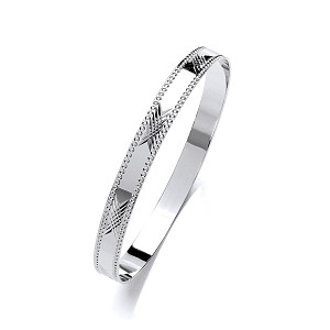 Silver Rhodium Plated Diamond Cut Slave Bangle - 55 x 55mm