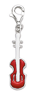 925 Sterling Silver Enamel Red Guitar Charm