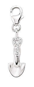 925 Sterling Silver Shovel Charm with Cubic Zirconia Stones