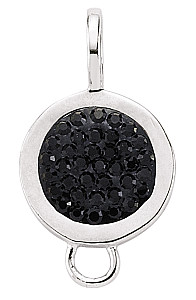 925 Sterling Silver Circle Charm with Black Cubic Zirconia Stones