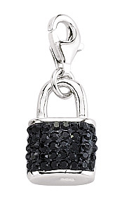 925 Sterling Silver Black Crystal Padlock Charm