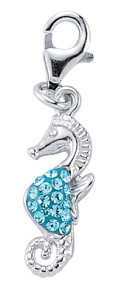925 Sterling Silver Crystal Aqua Seahorse Charm
