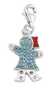 925 Sterling Silver Girl Charm with Pink, Blue and White Crystals