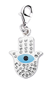 925 Sterling Silver Crystal & Enamel Hamsa Evil Eye Charm
