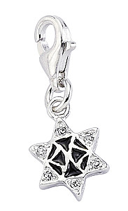 925 Sterling Silver Black Enamel & White CZ Star Of David Charm