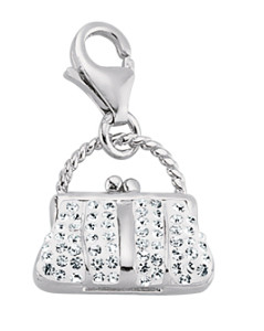 925 Sterling Silver White Crystal Handbag Charm