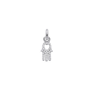 Silver CZ Heart Hamsa Charm