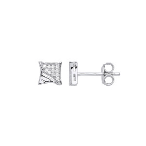 Silver CZ Square Stud Earrings