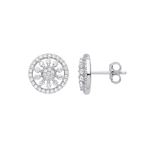 Silver CZ Cluster Stud Earrings