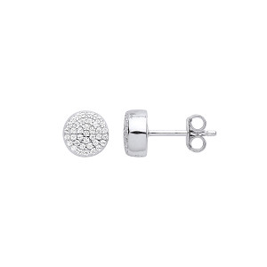 Silver CZ Pave Set Stud Earrings