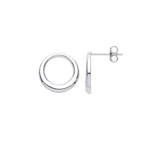 Silver Polished Circle Stud Earrings