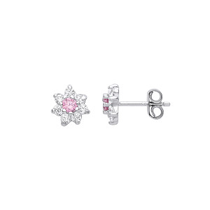 Silver Earring Outer Clear & Pink Centre CZ Cluster Studs