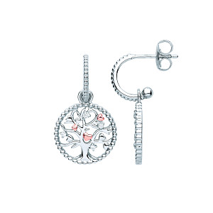 Silver &Rose Gold Plated CZ Heart Tree Of Life Drop Earrings