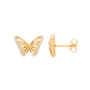 Gold Plated CZ Fancy Large Butterfly Stud Earrings