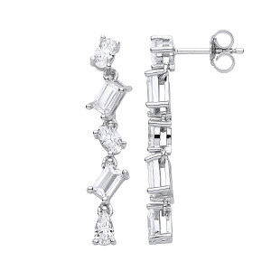 Silver CZ 5 Stone Drop Earrings