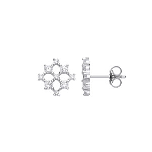 Silver CZ Fancy Square Stud Earrings