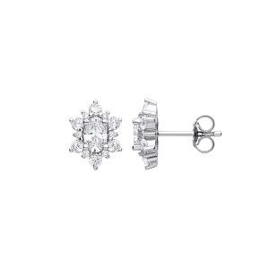 Silver CZ Cluster Stud Earrings