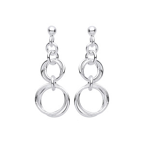 Silver Entwined Double Circle Drop Earrings
