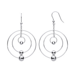 Silver Platinum Plate Triple Circle & Bead Drop Earrings
