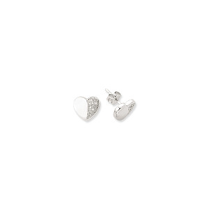 Silver CZ & Polished Heart Stud Earrings