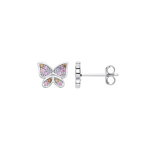Silver CZ Multi-Color Butterfly Stud Earrings