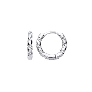 Silver CZ Hinged Huggie Earrings