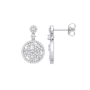 Silver CZ Fancy Cutout Drop Earrings
