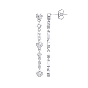 Silver CZ Multi Stone Shape Drop Earrings