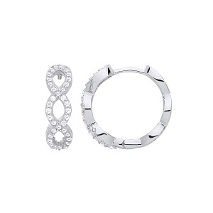 Silver CZ Fancy Huggie Hoop Earrings