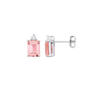 Silver CZ Salmon Nano Baguette Stud Earrings