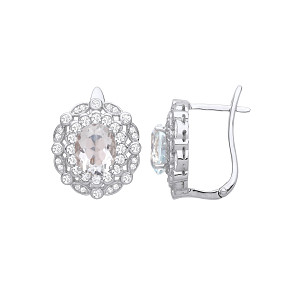 Silver Light Green Quartz & White CZ Lever Back Earrings