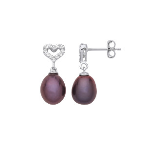 Silver Sky Blue Nano Stone & Peacock Rice Shape Fresh Water Pearl Drop Earrings