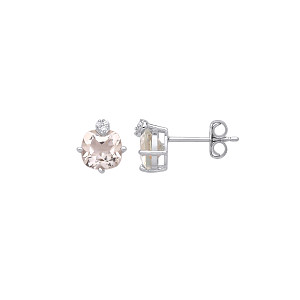 Silver CZ & Green Amethyst Stud Earrings