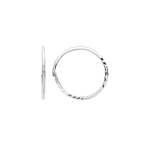 Silver 14ml Hinged Diamond Cut Hoop Earrings