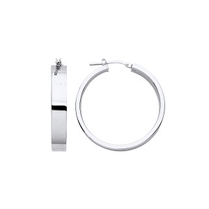 Silver Platinum Plate Squared Flat 30mm Hoop Earrings