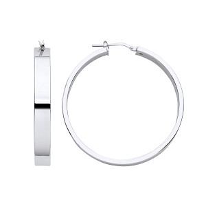 Silver Platinum Plate Squared Flat 40mm Hoop Earrings