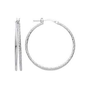 925 Sterling Silver Frosted & Polished 30mm Double Hoop Earrings