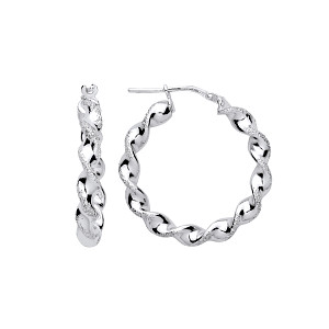 Silver Platinum Plate Frost Twist Hoop Earrings