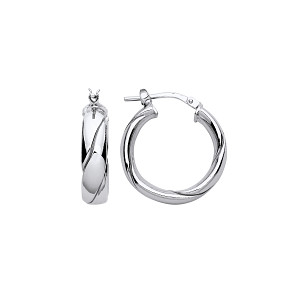 Silver Platinum Plate Twist Hoop Earrings