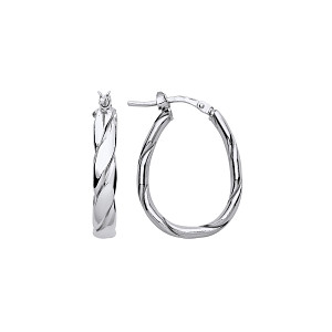 Silver Platinum Plate Twist Oval Hoop Earrings