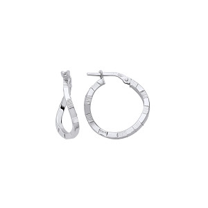 Silver Diamond Cut Swirl Twist Hoop Earrings