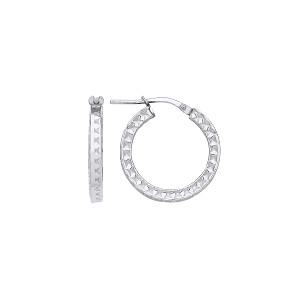 Platinum Plate 15mm Diamond Cut Hoop Earrings