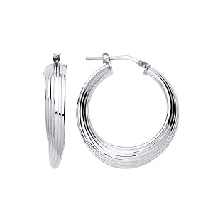 Platinum Plate 20mm Ribbed Swirl Hoop Earrings