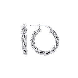 Platinum Plate 15mm Bead & Plain Twist Hoop Earrings