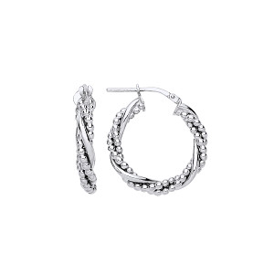 Platinum Plate 15mm Bead & Plain Twist Hoop Earrings