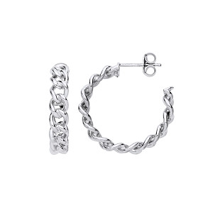Platinum Plate Chain Link Half Hoop Earrings