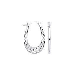 925 Silver Oval Faceted Creole Earrings