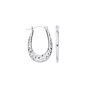 925 Silver Oval Faceted Creole Earrings