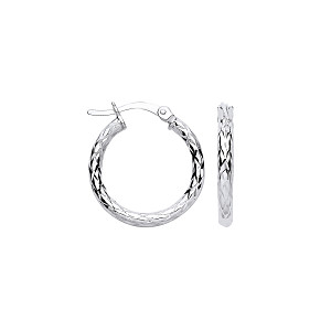 925 Silver Diamond Cut Hoop Earrings